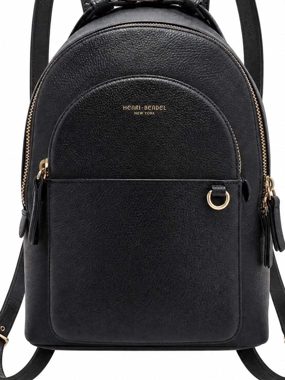 Henri Bendel Soho Backpack Black Pebbled Leather Gold D-Ring RARE